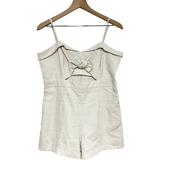 Bardot Bridgette Linen Blend Romper Womens Size 8 Front Cut-Out Nougat Color - Picture 3 of 10